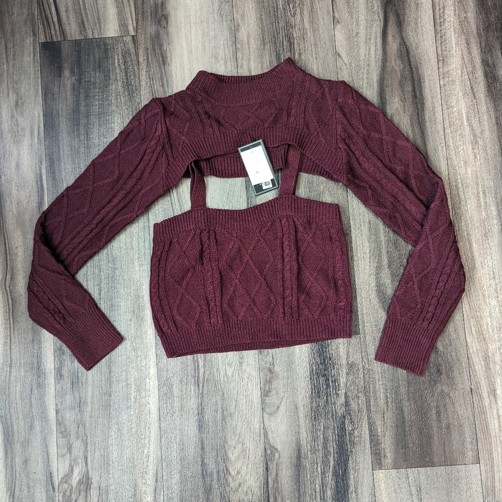 Cable Knit Cropped Sweater Two-Piece Say What